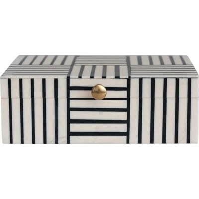 Modern Resin Striped Block Pattern and Gold Clasp, Black and White Box