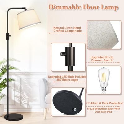 Dimmable Floor Lamp, 1000 Lumens LED Edison Bulb Included