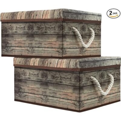 Carry Handles, Foldable Frame, Rustic Wood Grain Print Bins