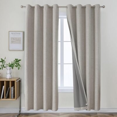 Room Darkening Curtains 63 Inches Long for Living Room Bedroom, (42x63 inch, Greyish White)