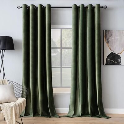 Curtains Olive Green Elegant Grommet Curtains Thermal Insulated Soundproof Room