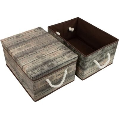 Carry Handles, Foldable Frame, Rustic Wood Grain Print Bins