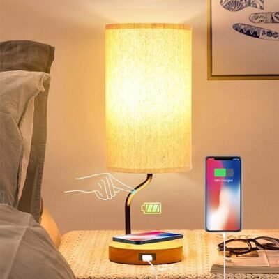 Bedside Table Lamp with Wireless Charger & USB Port