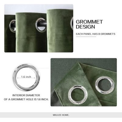 Curtains Olive Green Elegant Grommet Curtains Thermal Insulated Soundproof Room