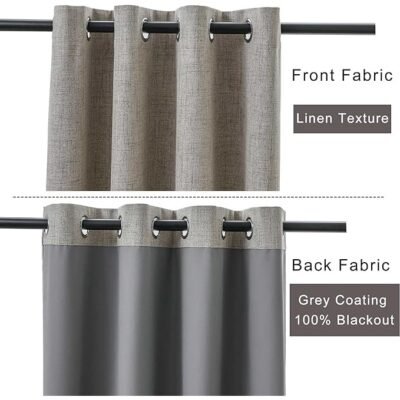 Faux Linen Look Thermal Insulated Grommet Drapes Panels for Bedroom Living Room