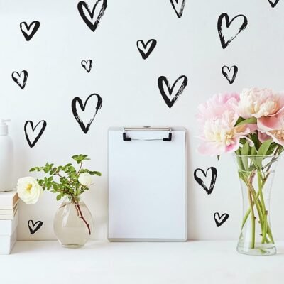 Black Sketchy Hearts Peel and Stick Wall Decals