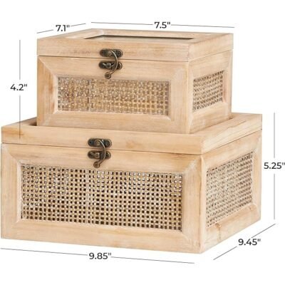 Rattan Side Panels and Bronze Hook Closures, Set of 2 Storage Boxes