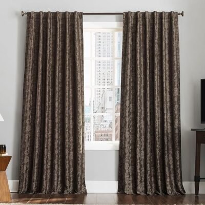 Floral Pleated Look 100% Blackout Back Tab Curtain Panel Pair, 50